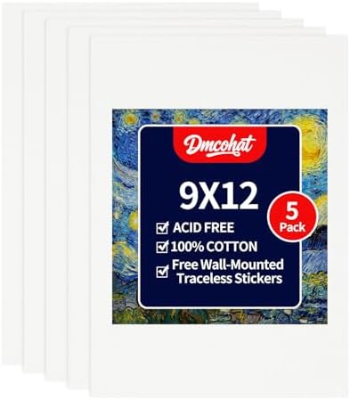 Canvas for Painting - 5 Pack 9x12 Painting Canvas Boards,Free Wall-Mounted Traceless Stickers,Durable Oil Painting Canvas,Suitable for painting supplies, acrylic, oil, watercolor, and tempera.