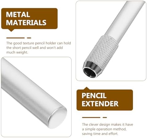 TEHAUX 5pcs Pencil Extenders, 4inch Stainless Steel Pencil Lengthener Adjustable Charcoal Stand Pen Sleeve Extender Holder Lengthener for Artists, Home School Office Supplies (Silver)