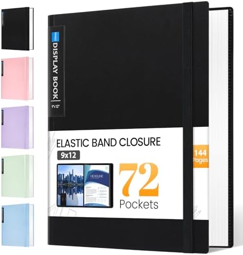 Sooez Art Portfolio 9"x12", 72 Pockets Large Portfolio Folder Display