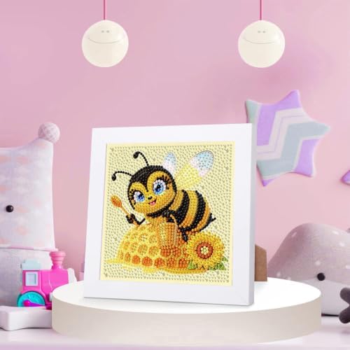 Bee Diamond Art Painting Kits for Kids with Frame Ages 4-8-12 (7x7 inch)