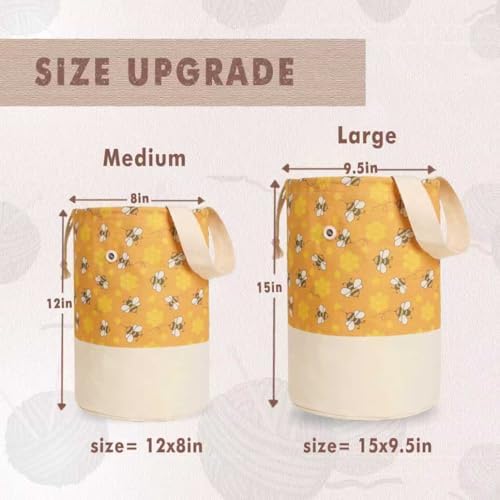 TOGETRUE Yarn Bag, Knitting Crochet Bag, Portable Yarn Storage Bags Organizer for Crocheting Project, Store Skein Ball, Short Knitting Needle (Large, Bees)