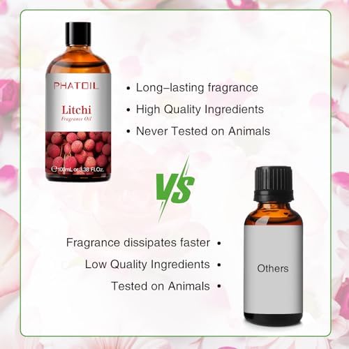 PHATOIL Litchi Fragrance Oil for Diffuser Aromatherapy 3.38FL.OZ | Long Lasting Scented Oils For Humidifier, Air Freshener, DIY Soap Candle, Scent Project Making, Aroma Oil for Home Freshening