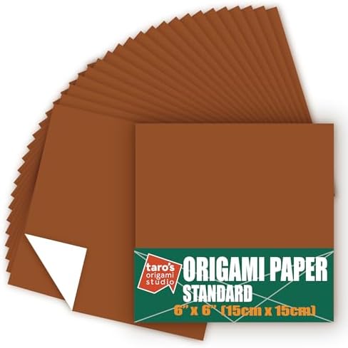 [Taro's Origami Studio] Standard 6 Inch One Sided Single Color (Brown) 50 Sheets (All Same Color) Square Easy Fold Premium Japanese Paper for Beginner (Made in Japan)