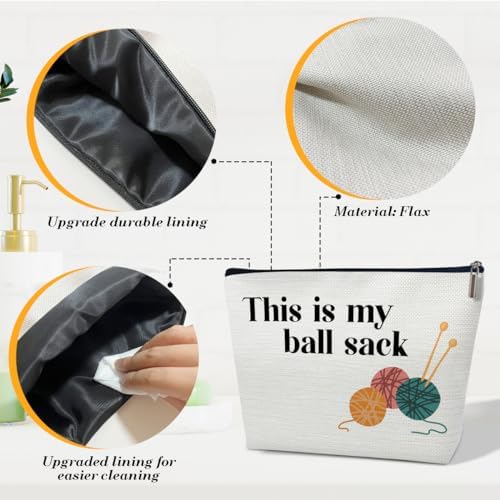 Crochet Makeup Bag for Women, Knitting Gifts for Crochet Lovers Knitters, This is My Ball Sack Cosmetic Bag for Purse, Handmade Gifts