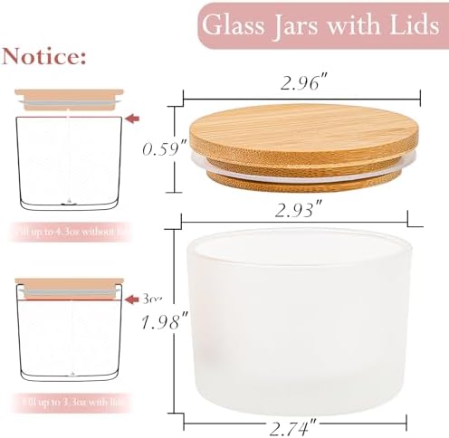 CONNOO 15 Pack 4oz Frosted Glass Candle Jars with Airtight Bamboo Lids