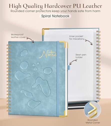 Blank Spiral Notebook Journal 8.5” x 11”, A4 Large Hardcover Sketch Book for Women Men, 100 GSM Blank Paper Drawing Notebook, Spiral Bound Sketchbook for Sketching School Work Note Taking, Blue