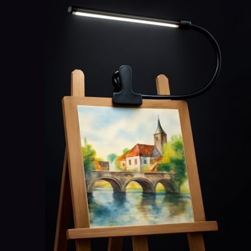 Black LED Easel Lamp Clip-On Art Light for Artists - 3 Colour Modes, 10-Level Dimmable Eye-Care Desk Lamp, Flexible 360° Gooseneck, USB Powered for Painting, Drawing, Headboards, Drafting Tables