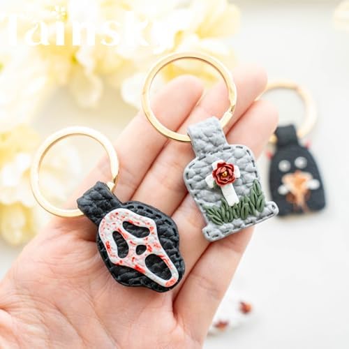 Tainsky Halloween Shapes Keychain Polymer Clay Cutter, 10 Shapes Fall Polymer Clay Keychain Cutters (B)