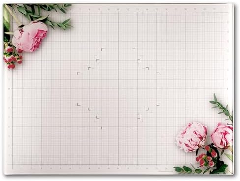 GLASSBOARD STUDIO Floral Glass Craft Mat (18x24in) - Magnetic, Heat & Scratch Resistant, Stain-Proof for Crafting, Cutting, Painting, Mixed Media Artwork - Grid & Angle Lines, Non-Slip Rubber Feet