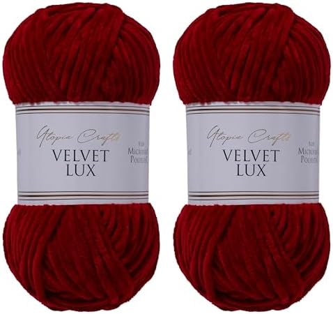 Velvet Lux Chenille Yarn for Crocheting and Knitting, 2 Pack Bulk Chunky Yarn, Super Soft Velvet Yarn for Amigurumi, Baby Blankets & Home Decor — 100g/120yds per Skein (Dark Scarlet)