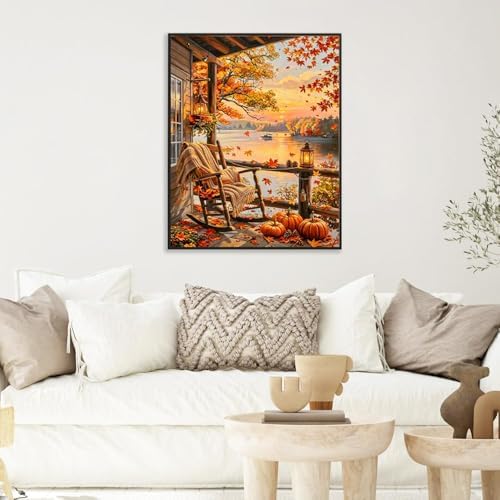 AOSGEDY Fall Paint by Numbers Kit for Adults - Autumn Landscape Adult Paint by Number Kits on Canvas Without Frame for Beginner, DIY Acrylic Oil Painting by Numbers Kit for Home Wall Decor 16x20 Inch