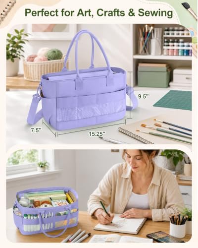 Marscamd Craft Organizer Tote Bag, Art Supply Caddy, Purple