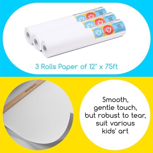 MEEDEN Paper Roll Dispenser with 3 Paper Rolls (12" x 75ft) - Beech Wood Kids Easel, Wooden Tabletop Easel for Kids Art Supplies, Toddler, Doodle, Drawing, Art, Craft