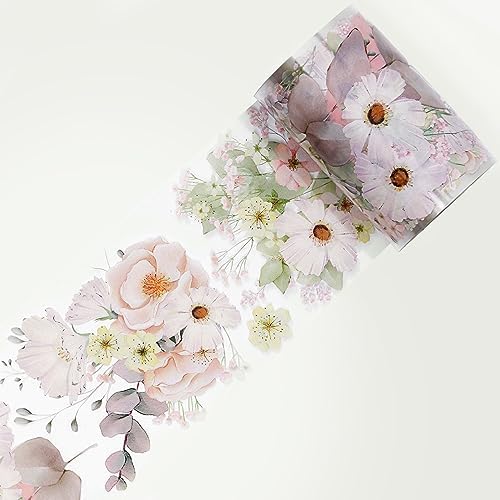 WT Blush Wide PET Tape, Single Roll, Original Designs, Watercolor Pink Floral Decorative Tape, Transparent Adhesive for Journaling, Scrapbooking, Bujo Planner DIY Craft Supplies