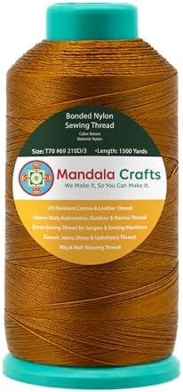 Mandala Crafts Size 69 210D T70 Brown Bonded Nylon Thread, 1500 YDs