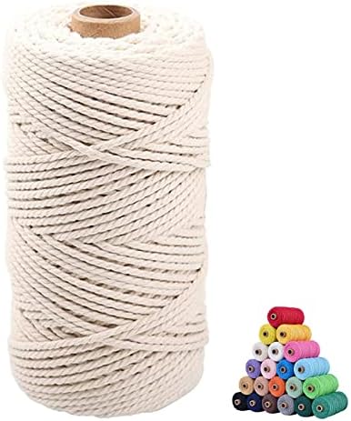 Macrame Cotton Cord 3mm x 109Yards, Beige Natural Macrame Rope, Perfect Macrame Supplies Cotton Cord for Macrame Plant Hangers DIY Crafts (Beige, 3mm*109Yards)