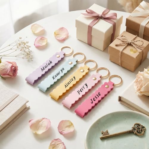 Scalloped PU Leather Keychain Blanks Laser Engraving
