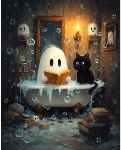 Halloween Paint by Numbers Kit for Adults, Paint by Number Adult 16x20in | Ghost Adult Paint by Number Kits, Halloween Wall Decor Gifts, DIY Acrylic Oil Painting Pre Drawn Canvas Printing Brushes