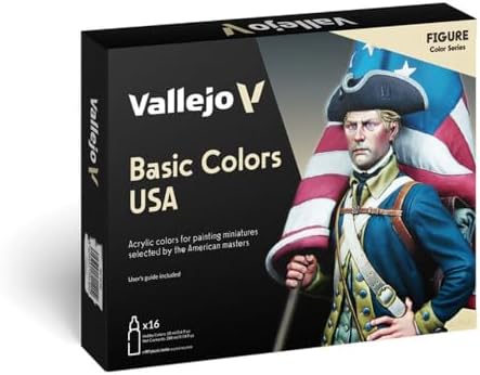 Vallejo - Basic Colors USA Acrylic Paint Set | Model Color | Figure Color Series Historical Miniature Kit to Achieve Historical Accuracy with Artist-Grade Pigments | 16 Bottles x 18 ml (0.60 fl.oz.)