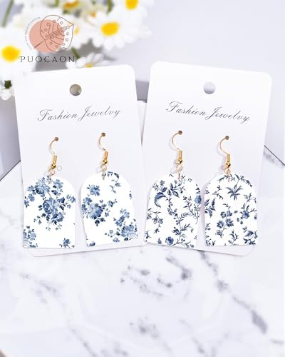 Puocaon Blue Flower Clay Transfer Paper - 18 Pcs Traditional Chinoiserie Art Design Transfer Sheets for Polymer Clay Blue Floral Earrings Design Jewelry Making