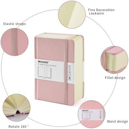 Mifuner Small Rectangle 3.5x5.5 200 Sheets 105gsm Mini Notebooks Blank Pages Sketchbooks Pocket Paint Writing Diary Memo PU Leather Cover Pink