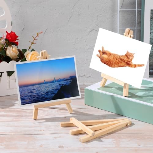 Mimorou 100 Pieces Mini Wooden Easel Stands Tripod Display Tabletop,6 Inch