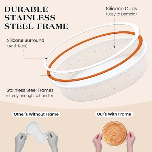 10 inch Silicone Round Cake Pans with Metal Reinforced Frame, Nonstick Cake Molds for Baking, BPA Free 1 Pc (Cream)