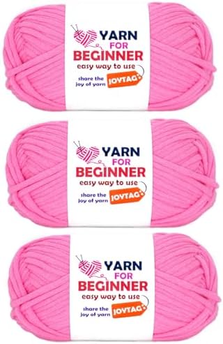 Hot Pink Yarn for Crocheting and Knitting Cotton Crochet Knitting Yarn for Beginners with Easy-to-See Stitches Easy Yarn for Beginners Crochet Kit(3x50g)