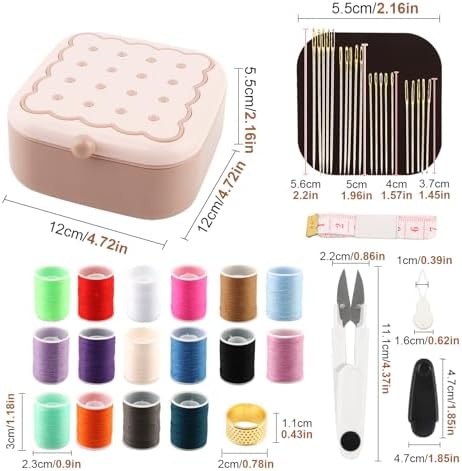 Portable Sewing Kit for Adults and Beginners, 41 Pcs Needle and Thread Set with Storage Case for Clothing Repair, Buttons and Small Tears, Includes Needles, Thread, Scissors and Tape Measure, Pink