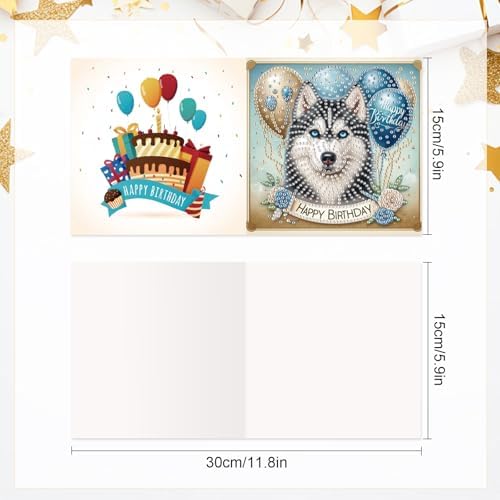 6 Packs Diamond Painting Greeting Card Kits Diamond Art Dog Laser Effect Greeting Cards Animal Special Shaped Diamond Art Greeting Card Arts Crafts for Christmas Birthday Thanksgiving Day(30x15cm)