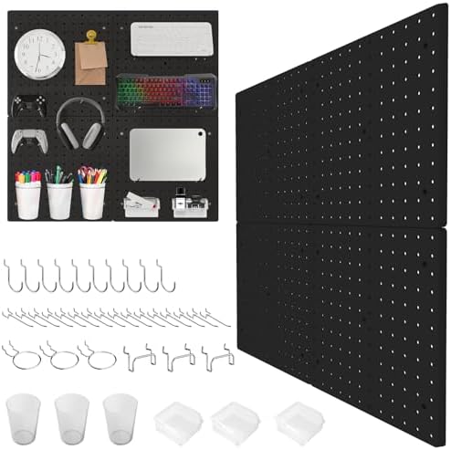 FZK Modular Plastic Peg Board Wall Organizer Kit, 12x12, Black