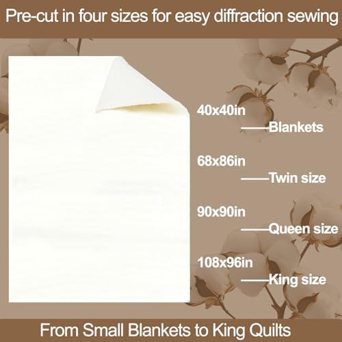 Natural Cotton Batting for Quilting Sewing Crafting & DIY Projects (68"x86", 150g/m² Lightweigh), Batting for Quilts