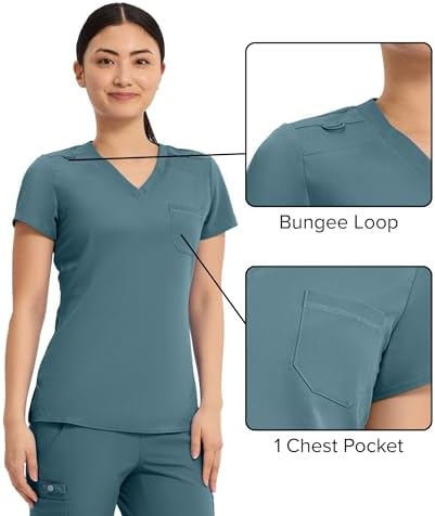 Med Couture Touch Women's Scrub Tops V-Neck Tuck-in Top with 1 Pocket