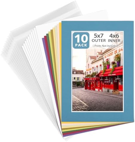 Golden State Art 10 Pack Mixed Color Picture Mats 5x7 For 4x6+backing+bags