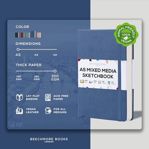 Beechmore Books A5 5.8x8.3 Mixed Media Sketchbook 300 GSM/140LBS