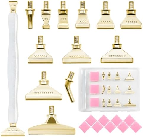 22PCS DIY Diamond Art Pen Painting Tool Set - Metal Threaded Tip Accessories Gem Resin Dotting Pen Supplies Kit (White Pen + 12 Tips + 9 Dotting Clay)