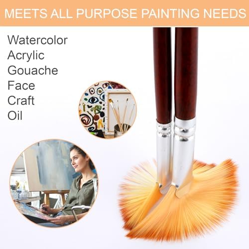 12 Pcs Fan Paint Brushes, Artist Painting Brush Set