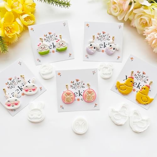 Easter Polymer Clay Cutters Set - 12pcs Sharp & Durable Bunny, Chick, Ice Cream & Egg Shapes for DIY Earring Jewelry Making, Soft Clay Crafts & Spring Holiday Supplies