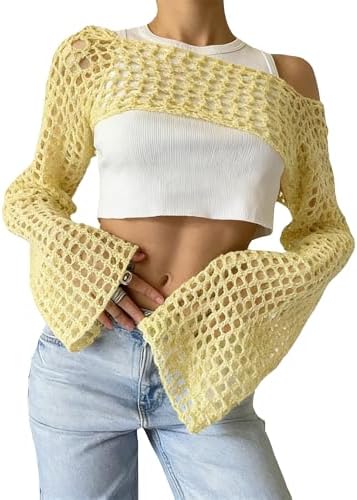 KEOMUD Women Crochet Tops Y2K Hollow Knit Bolero Shrug