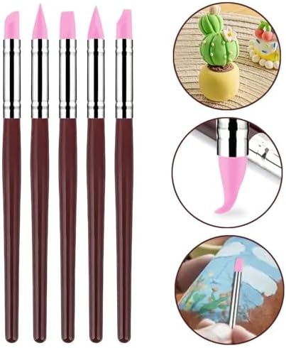 10 Pcs Silicone Clay Sculpting Tools Set, Double-Ended Dotting Tools & Silicone Brushes for Polymer Clay, Air Dry Clay, Pottery & DIY Crafting-Pink