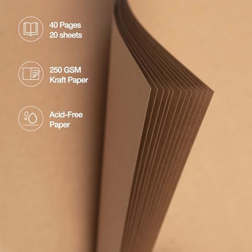 potricher 8 x 8 Inch DIY Scrapbook Album 40 Pages with Kraft Paper, Yellow | Thick Kraft Paper Scrap Book Photo Albums, Memory Book for Wedding, Anniversary, Baby, Family, Travel, DIY Projects