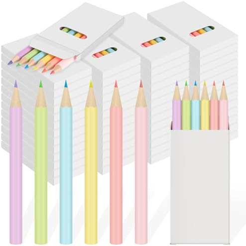 Ctosree 100 Packs Mini Colored Pencil Bulk 6 Per Box, Pastel, 3.5''