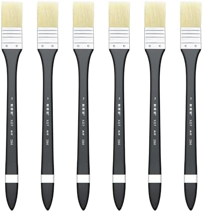XDT#2365 Hake Artist Paint Brush 6 Piece Set #0.98in, Medium Stiff Hog Bristle Paint Brushes for Acrylic Painting, Acrylic Oil Watercolor