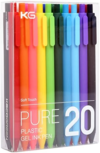 Kaco PURE Colored Gel Pens 0.5mm 20 Pieces Set Comfort Grip Quick Drying