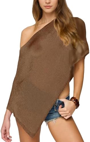 Women Sheer Poncho Shawl Top Lightweight Knit Pullover Beach Cover Up Tops