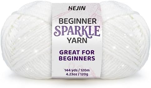 HEJIN 120g Shimmer White Yarn for Crocheting and Knitting | 120m(144yds) for Beginners with Easy-to-See Stitches; Worsted-Weight Medium #4; Yarn for Beginners Crochet Kit Making