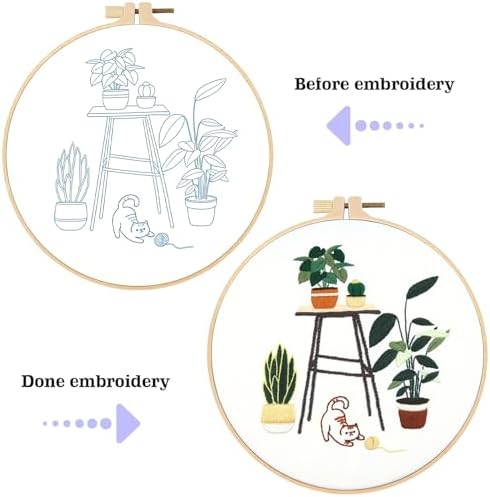 spicssa 2 PCS Embroidery Kit for Beginners, Hand Needlepoint Kits for Adults with Pre-Stamped Patterns, 7.8-Inch Hoop, Threads & Needles, Step by Step Instructions