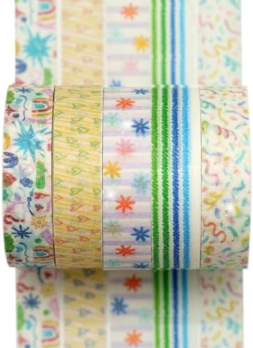 Cute Pattern Washi Tape Set 5 Rolls Glitter Cover Decorative Wide Kawaii Masking Tapes for Arts, DIY Crafts, Journals, Planners, Scrapbook, Wrapping (10 Doodle Mix)