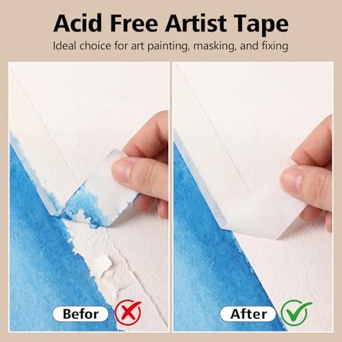 Artist Tape for Watercolor Paper, Acid Free, 3 Rolls, 0.98 in