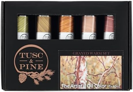 Tusc & Pine Artist Oil Paint - 40 ml Set of 5 - Warm Grayed - Non-Yellowing, Rich & Creamy Consistency, Maximum Pigment Load, Small Batch Milled Oil Paints Developed for Professional Artists